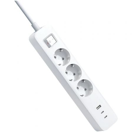 Ficha Tripla com Interruptor Xiaomi 20W Power Strip/ 3 Tomadas de Corrente/ 1 USB/ 2 USB Tipo-C/ Cabo 1.4m/ Branca