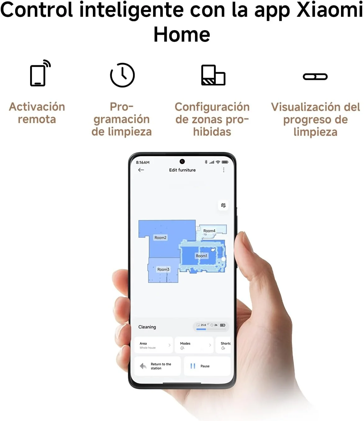 Robot Aspirador Xiaomi Robot Vacuum H50 Lavagem Mopa Autovaziamento 4L WiFi Branco - Imagem 9