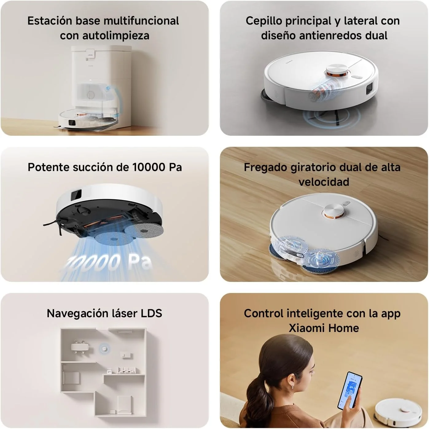 Robot Aspirador Xiaomi Robot Vacuum H50 Lavagem Mopa Autovaziamento 4L WiFi Branco - Imagem 2