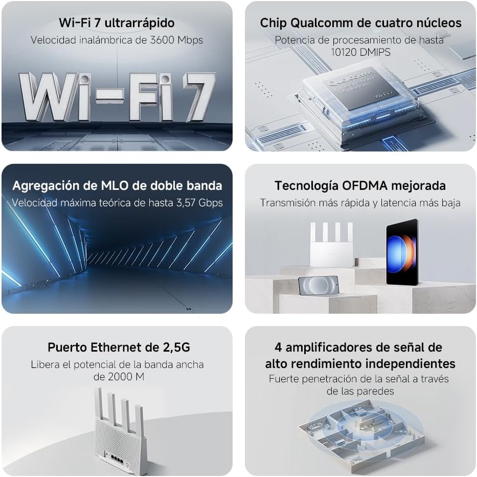 Router Xiaomi BE3600 WiFi 7 3600Mbps Dual Band 2.4GHz 5GHz 4 Antenas Branco - Imagem 2
