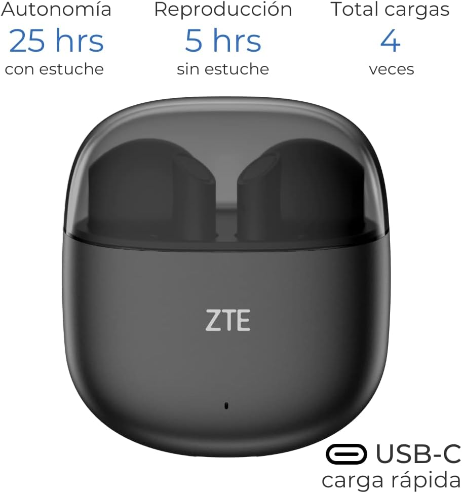 Auscultadores Bluetooth ZTE Buds 2 com estojo de carregamento/ Autonomia 5h/ Pretos - Imagem 2