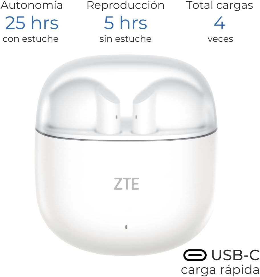 Auriculares Bluetooth ZTE Buds 2 com estojo de carregamento/ Autonomia 5h/ Brancos - Imagem 2
