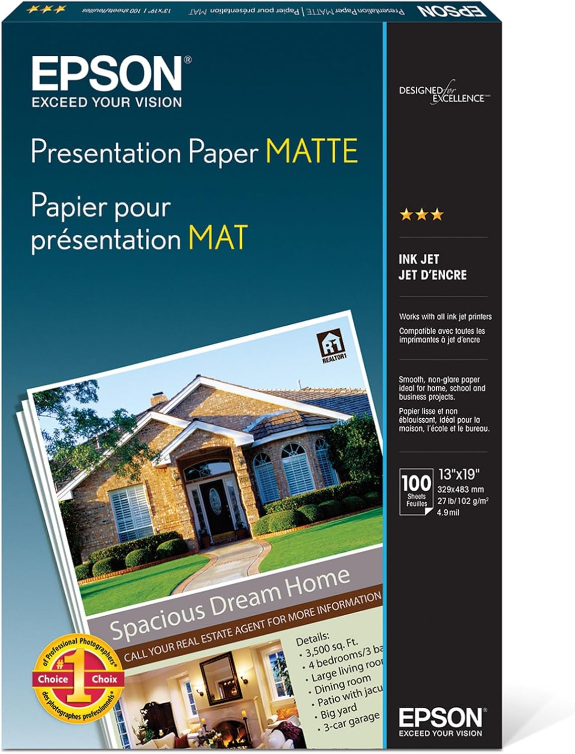 Papel Jato Tinta Epson Photo Quality Mate A3+ 100 Folhas