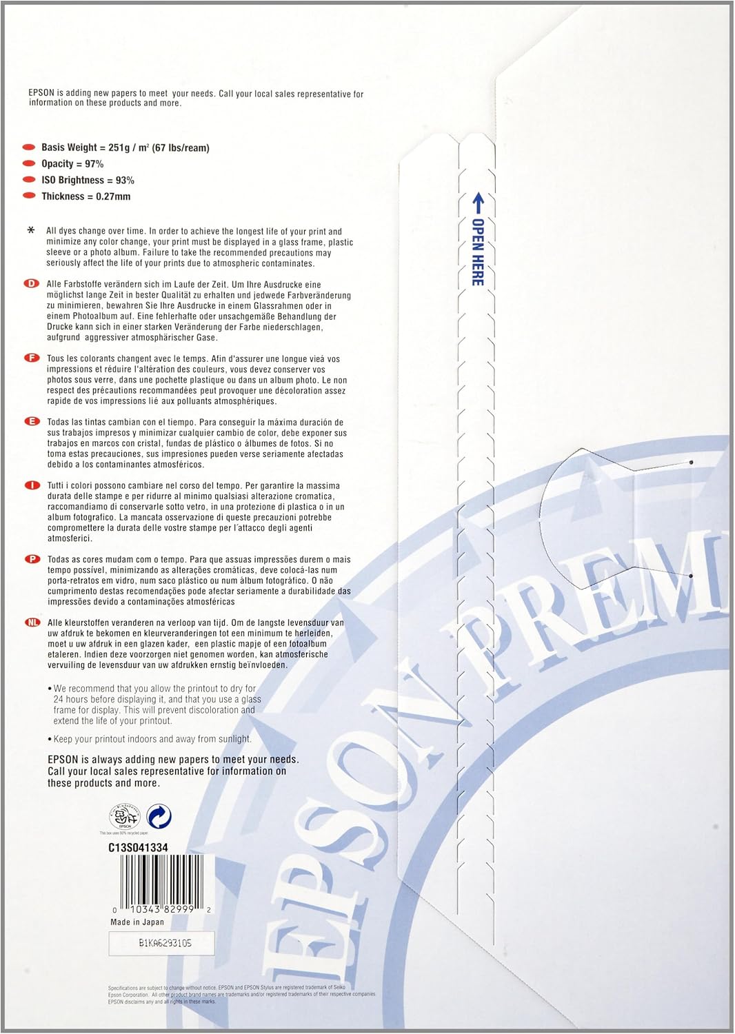 Papel Foto Epson Premium Semi-brilhante A3 20 Folhas - Imagem 2