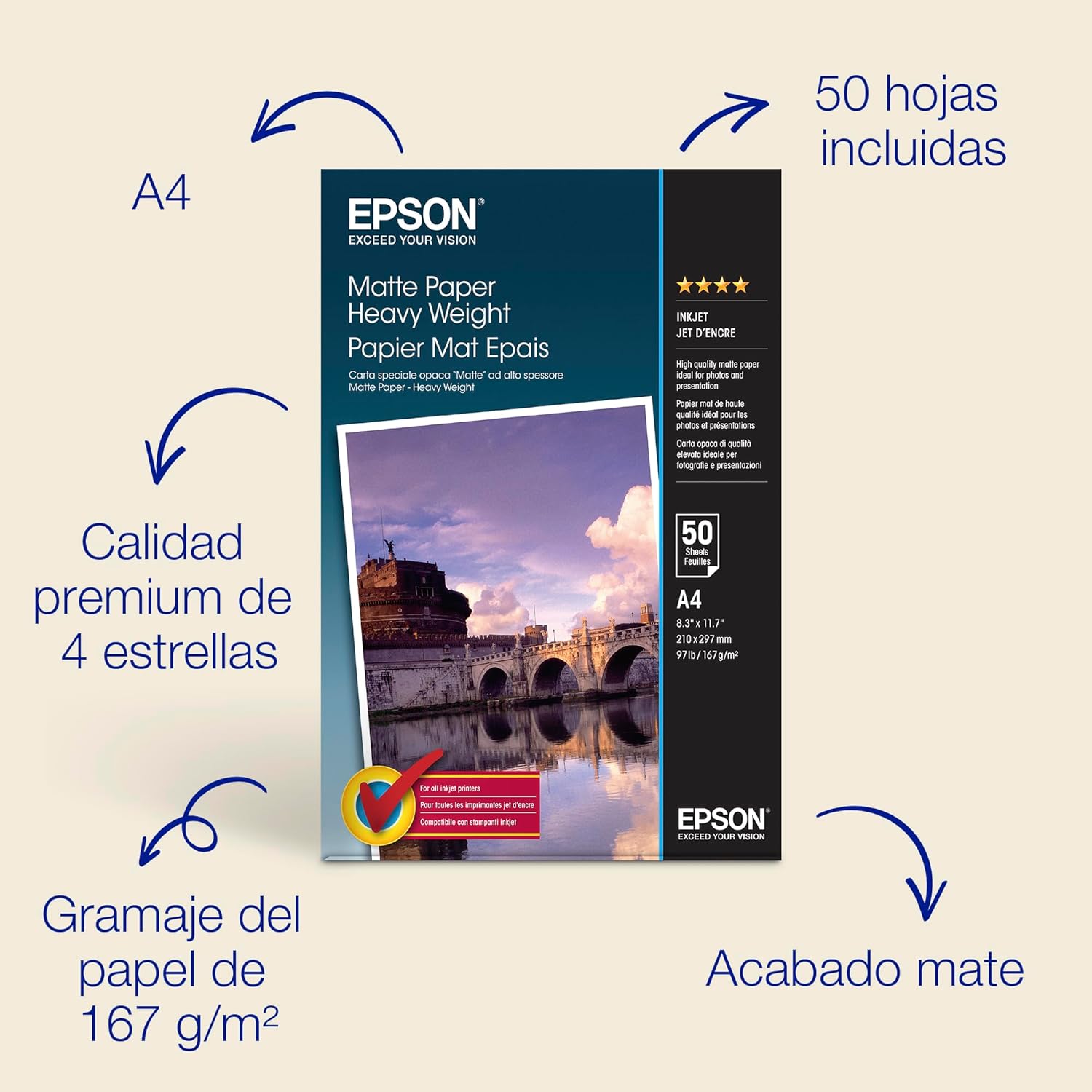 Papel Epson Mate A4 50 folhas - Imagem 2
