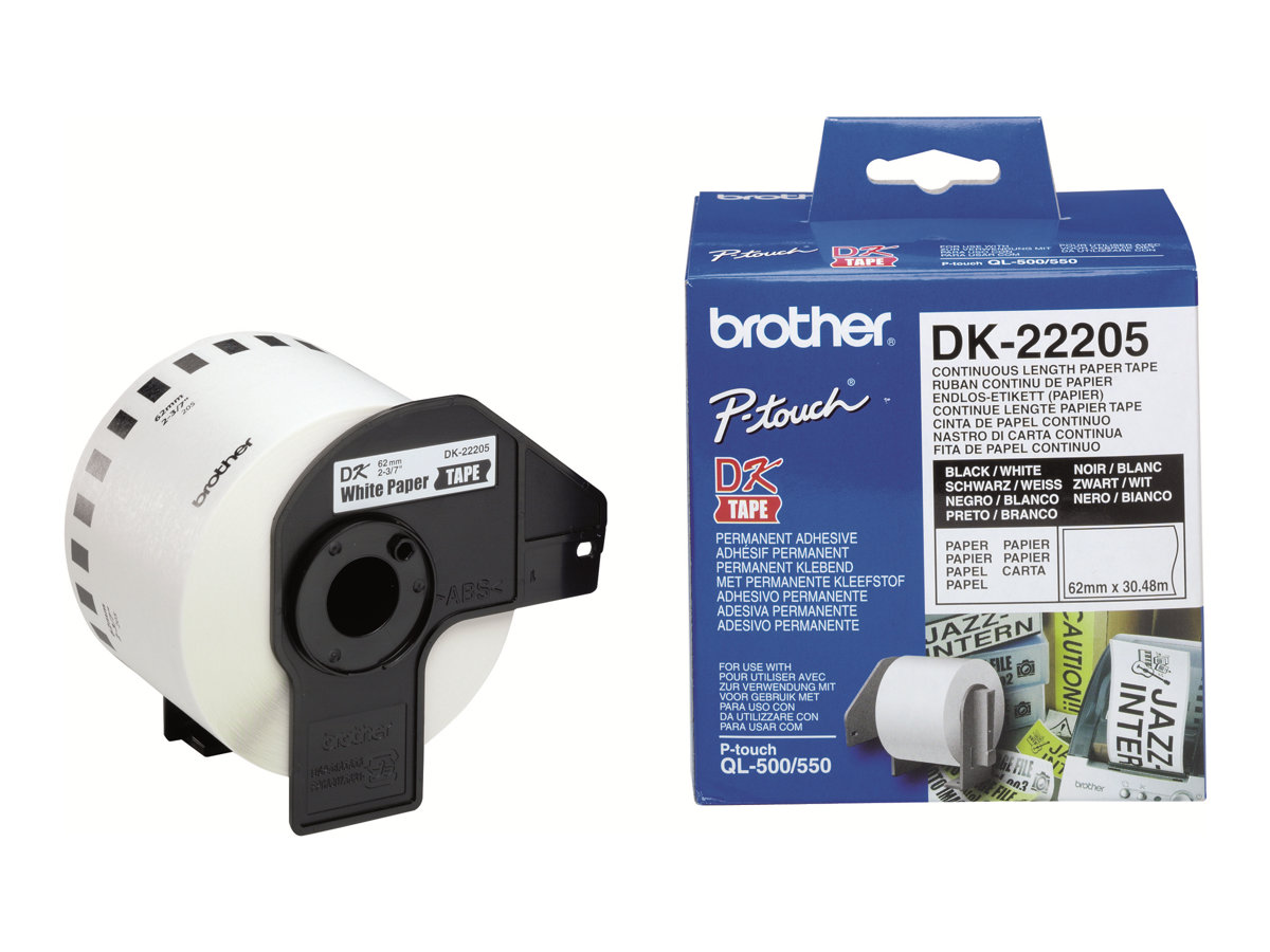 Rolo Etiquetas Brother DK-22205 Contínuo 62 mm Preto sobre Branco - Imagem 3