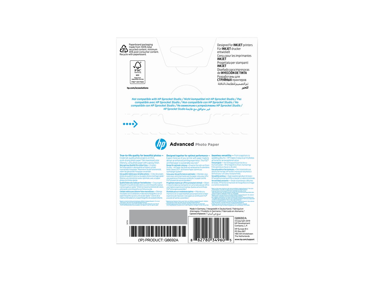 Papel Fotográfico HP Advanced Brilhante 10x15 cm 100 Folhas