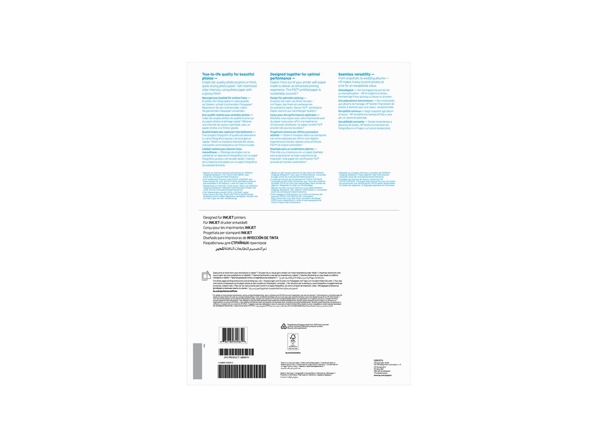 Papel Foto HP A3 Brilhante 250g 20 Folhas