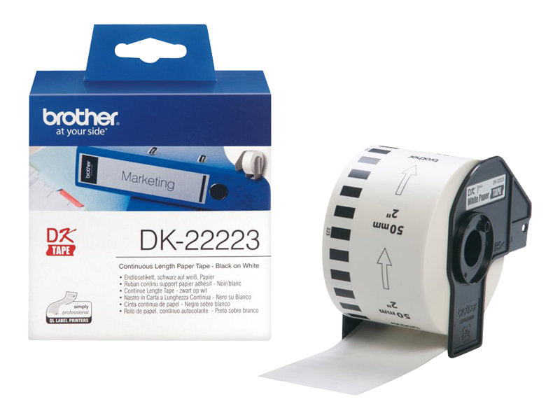 Rolo Etiquetas Contínuas Brother DK-22223 Preto Branco 50mm 30.5m - Imagem 2