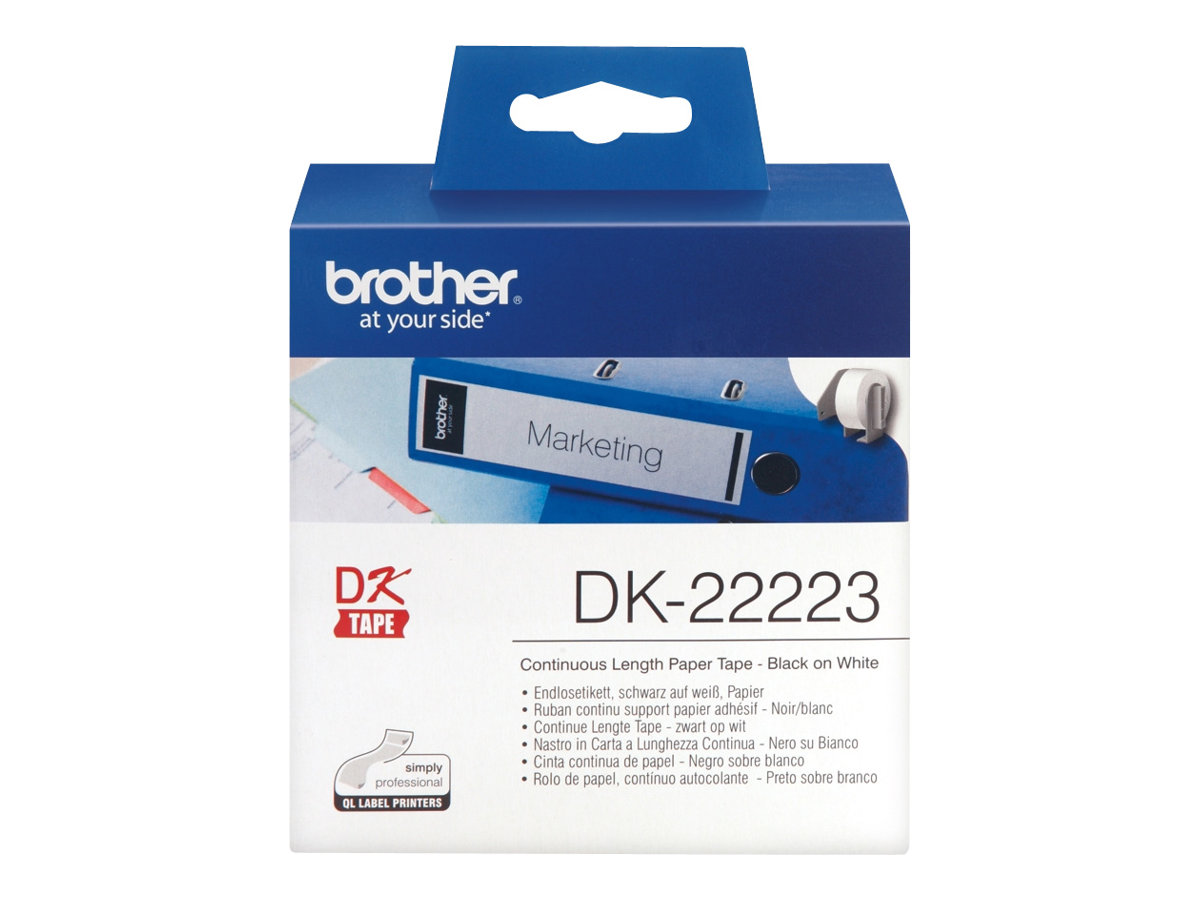 Rolo Etiquetas Contínuas Brother DK-22223 Preto Branco 50mm 30.5m
