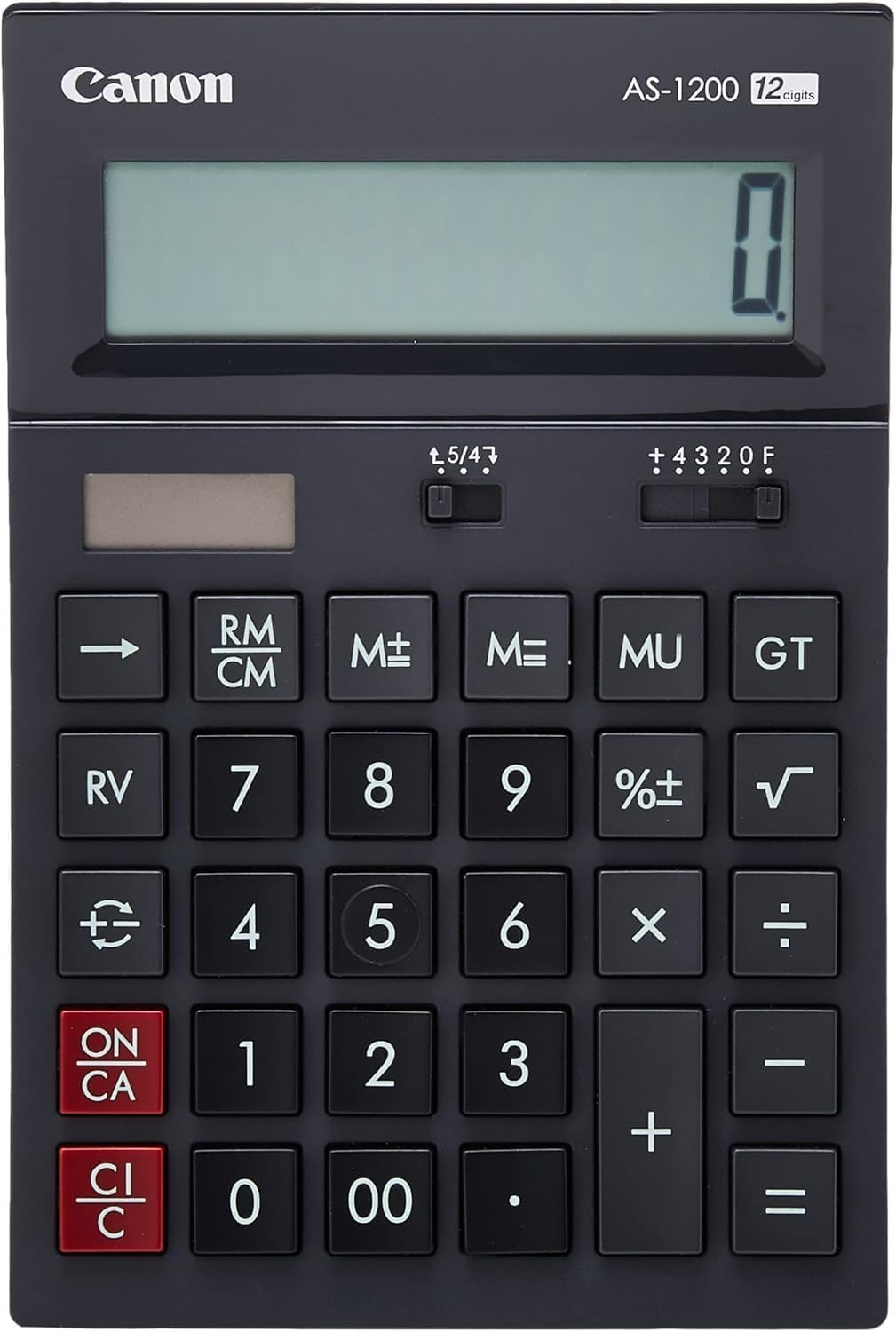 Calculadora de Secretária Canon AS-1200 12 Dígitos Mini Alimentação Solar e Pilha