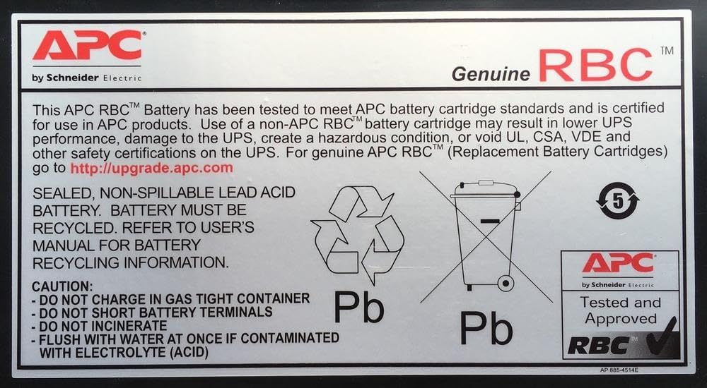 APC Replacement Battery Cartridge #116 - Bateria UPS - 1 bateria x - ácido de chumbo - preto - para P/N: SMTL1500RM3UC, SMX1000C, SMX1000US, SMX750CNC, SMX750CUS, SMX750NC, SMX750US - Imagem 3
