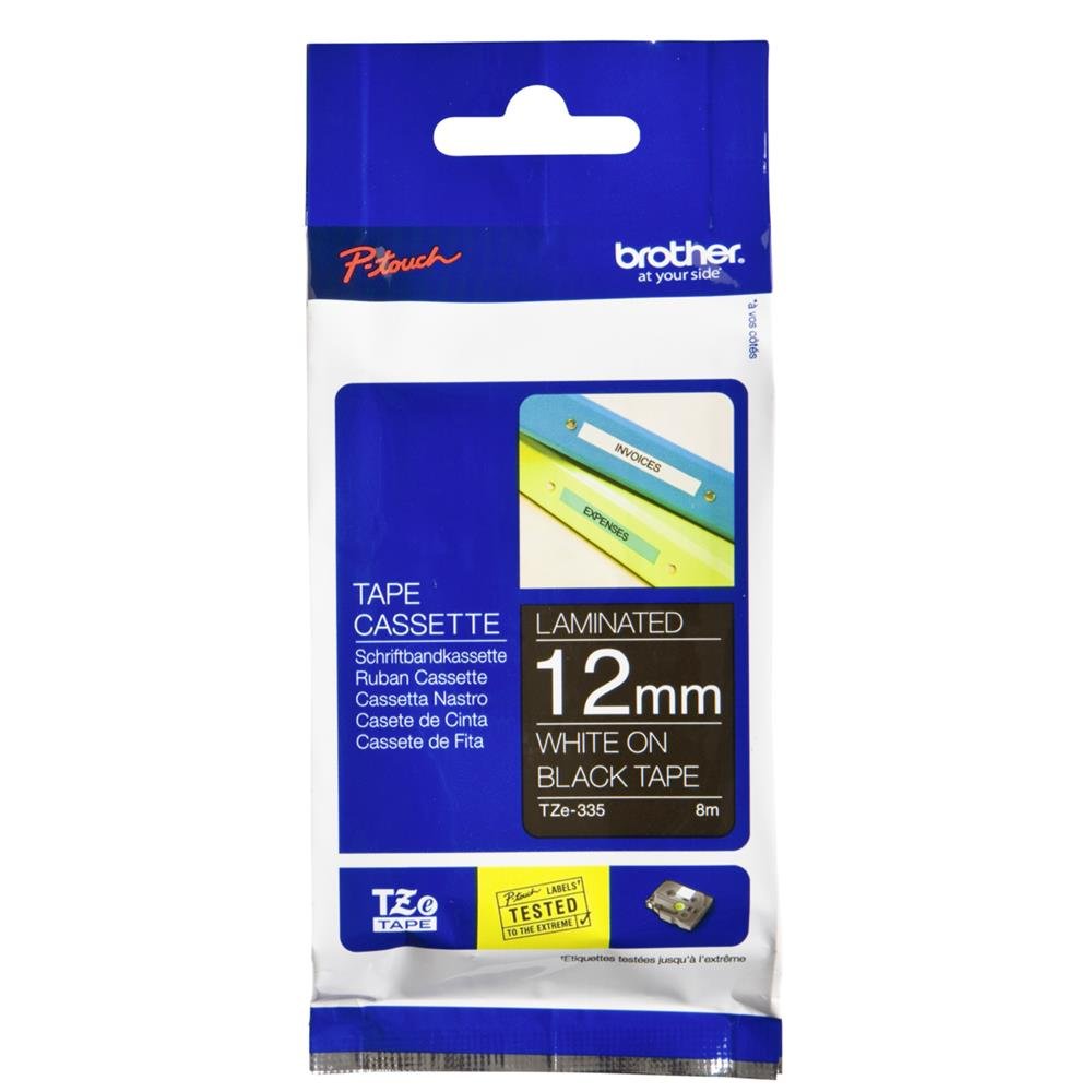 Fita para Rotuladora Brother P-Touch TZE-335 12mm Branco sobre Preto