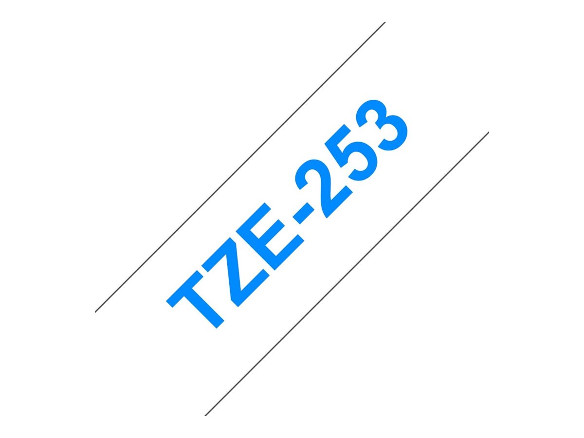 Fita Brother TZe-253 24mm Texto Azul Fundo Branco - Imagem 3