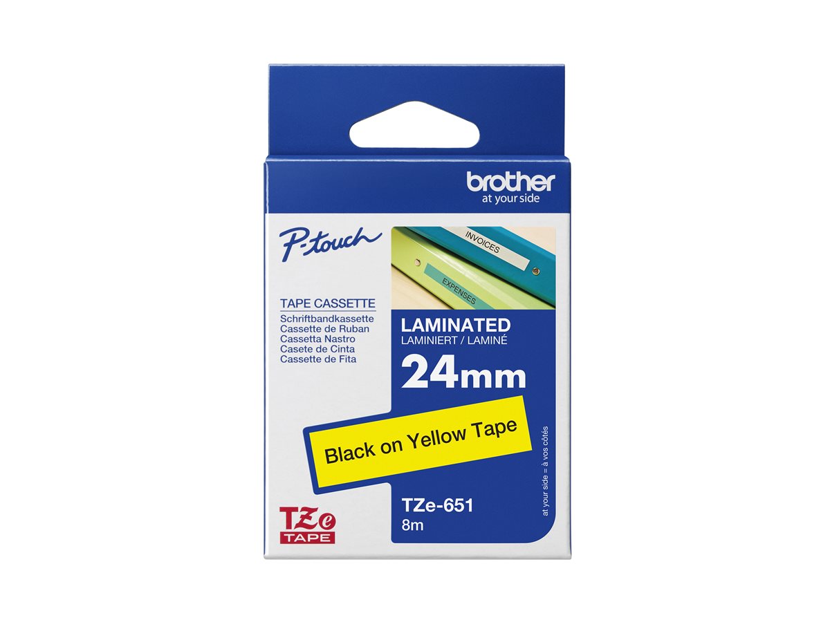 Cassete de Fita Laminada Brother TZe-651 Preto Amarelo 24mm 8m - Imagem 1