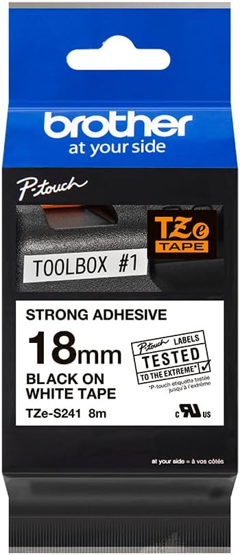 Fita Laminada Brother TZe-S241 1.8cm x 8m Preto em Branco Adesivo Forte - Imagem 3