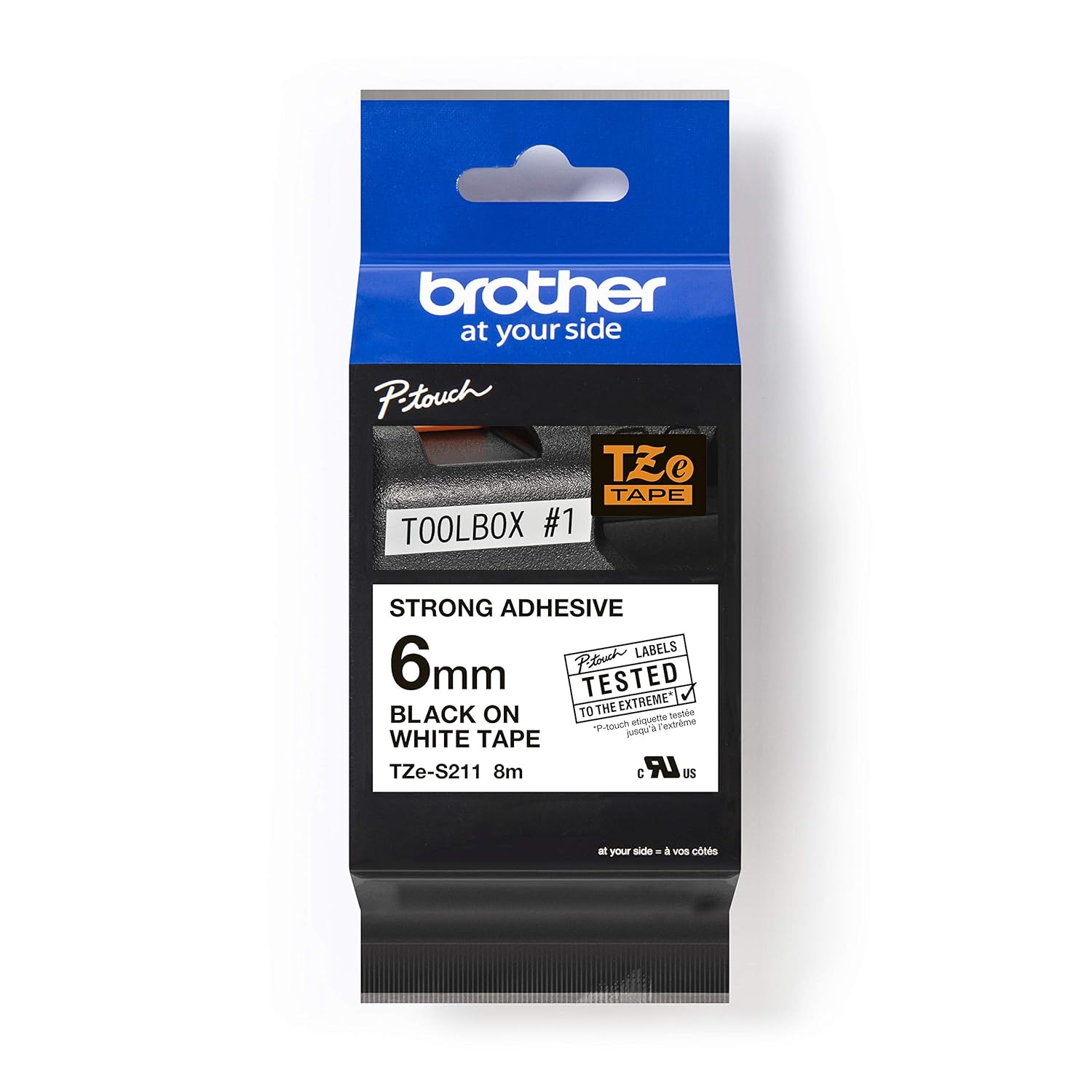 Fita Laminada Brother TZe-S211 Extra Forte Preto Branco 6 mm - Imagem 1