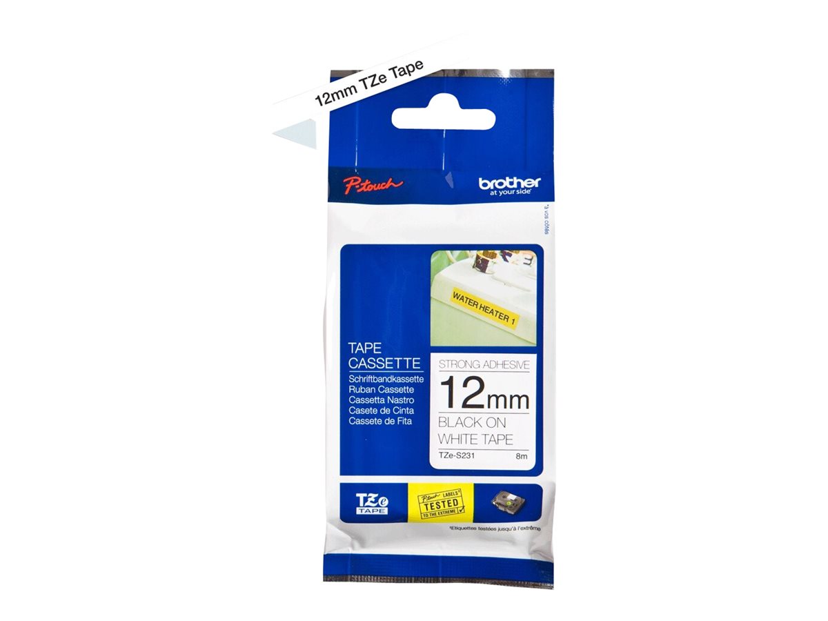Fita Brother TZe-S231 Laminada Extra Forte 12mm x 8m Preto em Branco