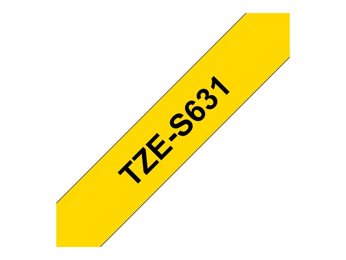Fita Laminada Brother TZeS631 Extra Forte Preto em Amarelo 12mm - Imagem 2