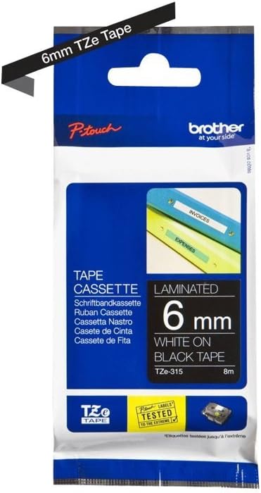 Fita Laminada Brother TZe-315 6mm x 8m Branco Preto