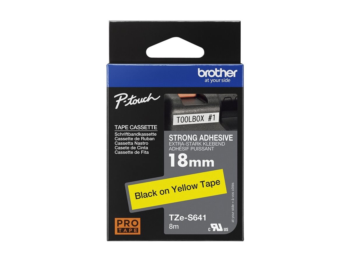 Fita Cassete Brother TZe-S641 Adesivo Forte 18mm Preto/Amarelo