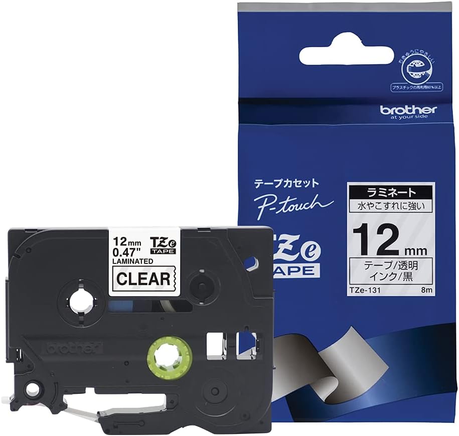 Cassete Fita Brother TZe-131 Preto sobre Transparente 8m