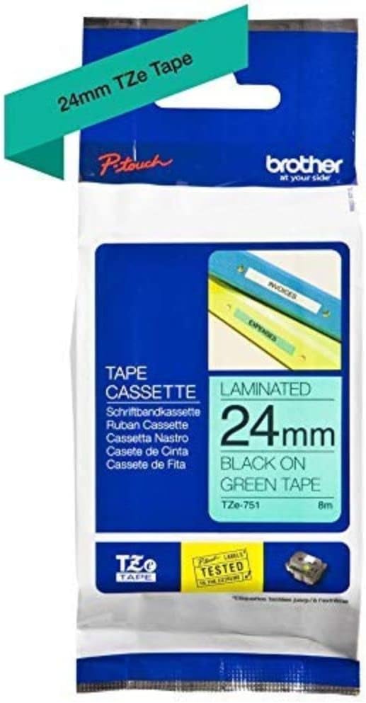 Fita Rotuladora Brother TZe-751 24mm Preto/Verde Laminada