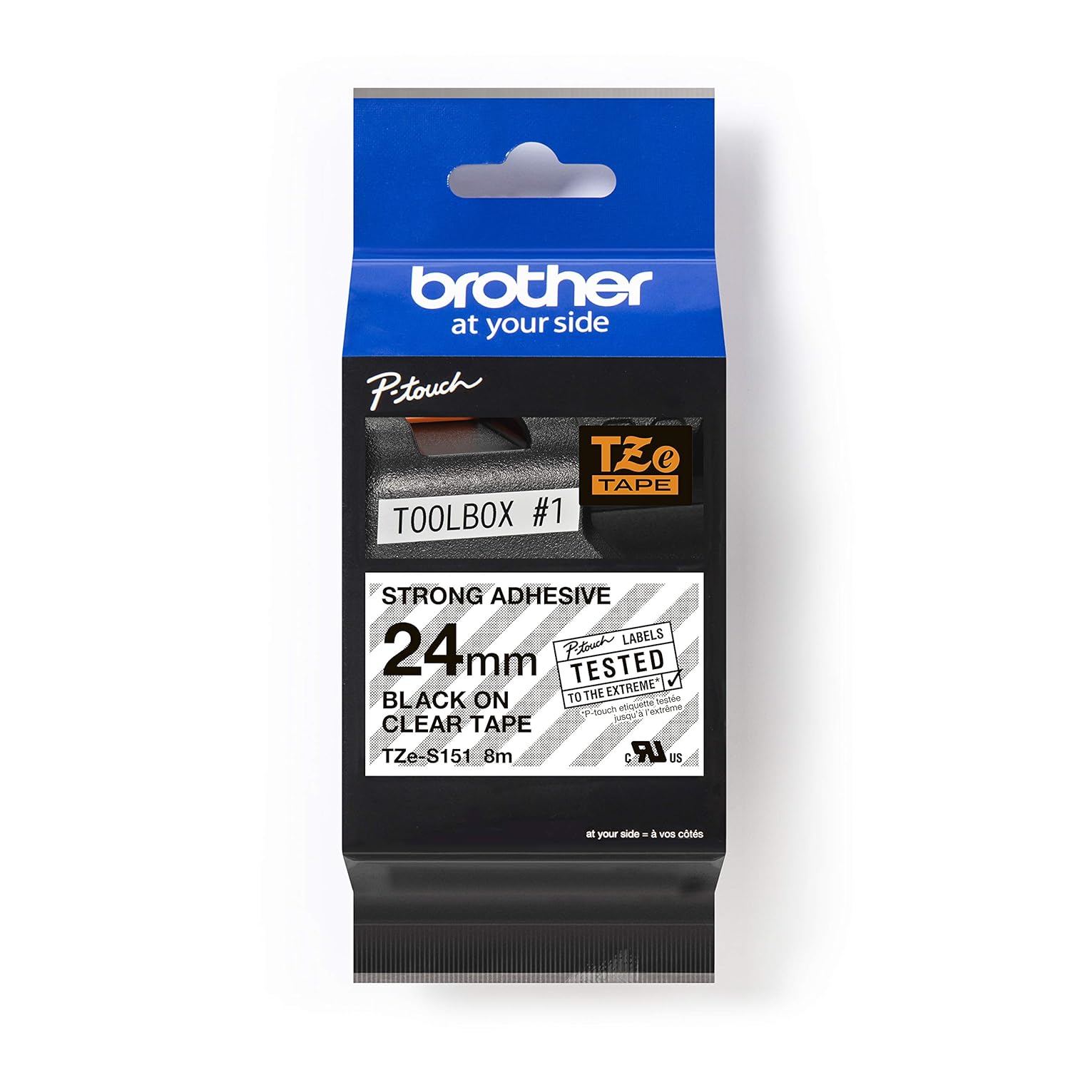 Fita Brother TZe-S151 24mm Preto Transparente Adesivo Forte