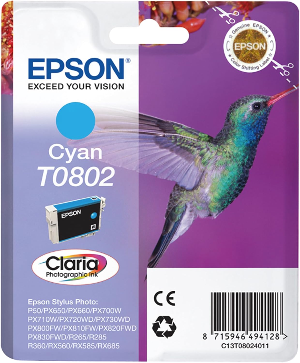 Tinteiro Epson T0802 Cyan 7.4ml Original - Imagem 1