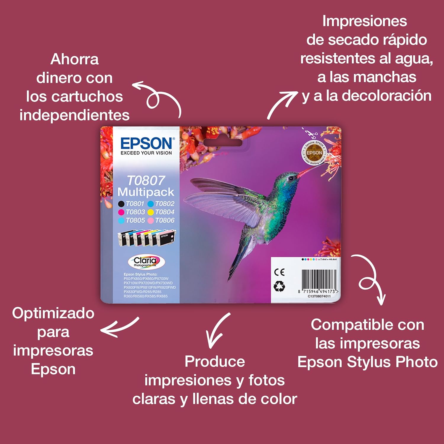 Tinteiro Epson T0807 Multipack 6 Cores Original - Imagem 2