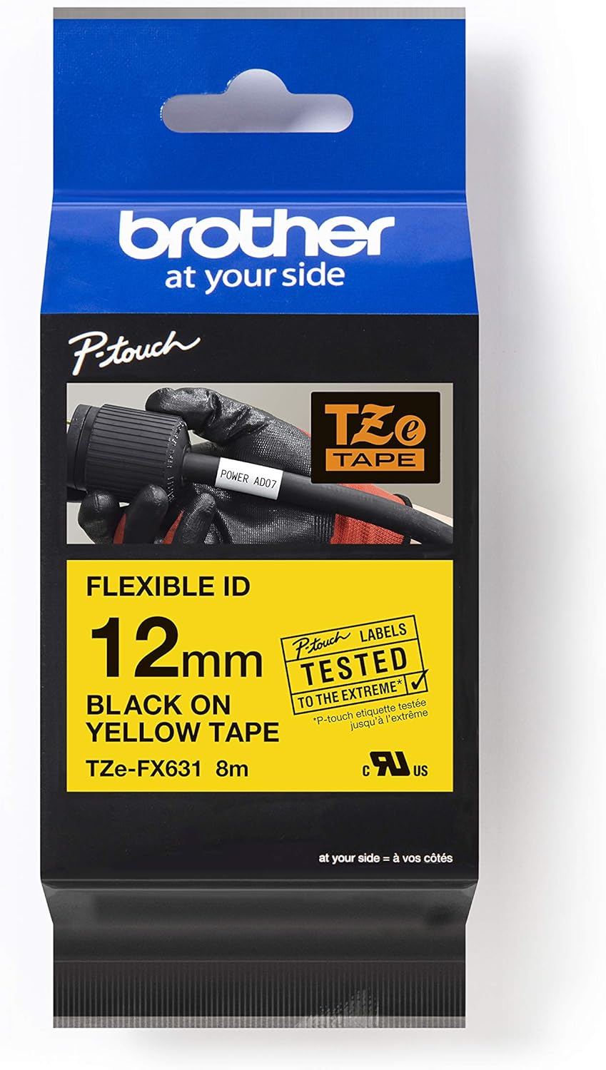 Fita Flexível Brother TZe-FX631 Preto Amarelo 12mm