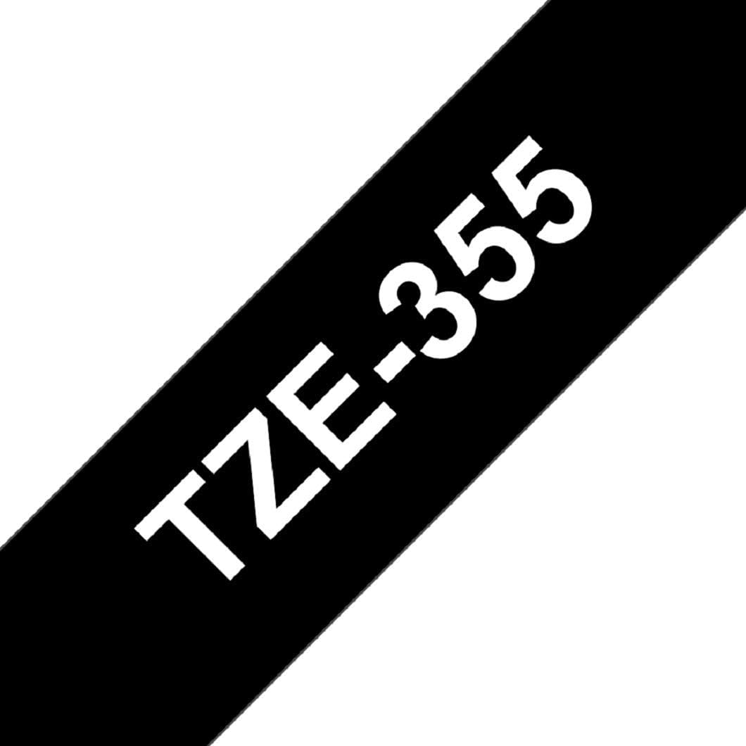 Cassete Fita Brother TZe-355 24mm Laminada Branco Preto - Imagem 2