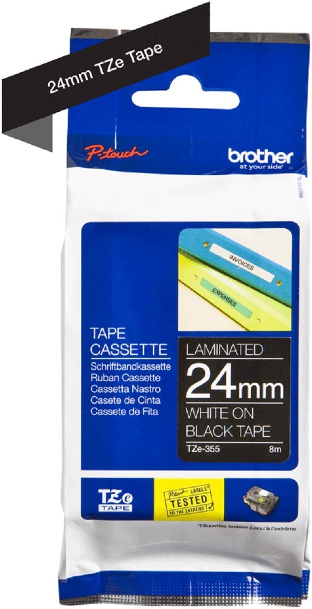 Cassete Fita Brother TZe-355 24mm Laminada Branco Preto