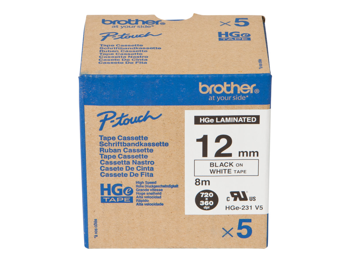 Cassete Fita Laminada Brother HGE231V5 12mm Preto Branco Pack 5 - Imagem 3