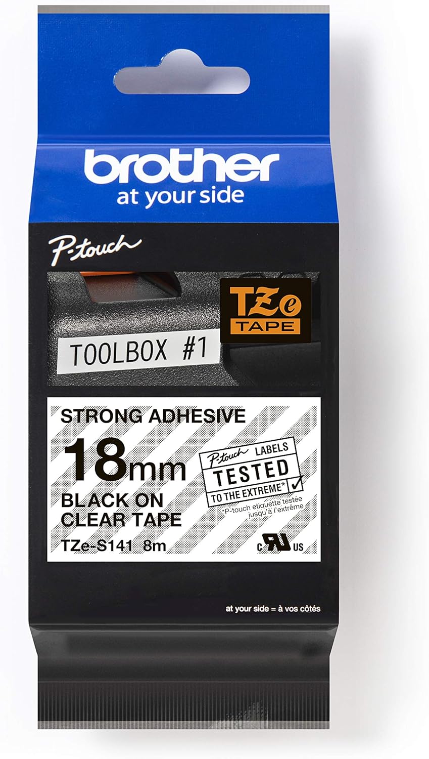 Fita Laminada Brother TZe-S141 Extra Resistente Preto/Transparente 18mm x 8m - Imagem 1