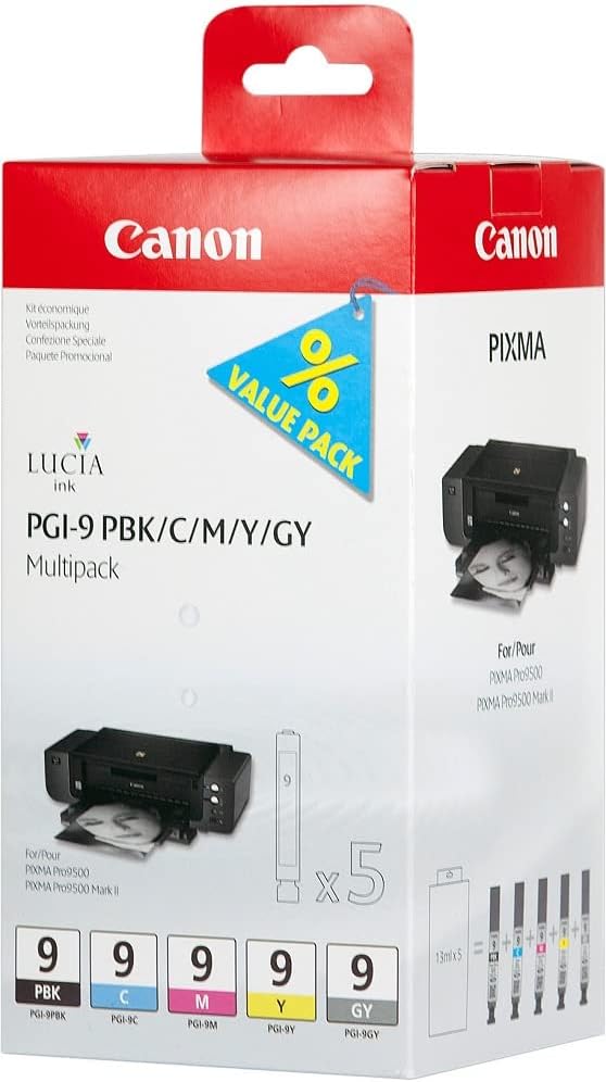 Tinteiro Canon PGI-9 Multipack Pack de 5 Preto Foto Ciano Magenta Amarelo Cinzento Original - Imagem 2