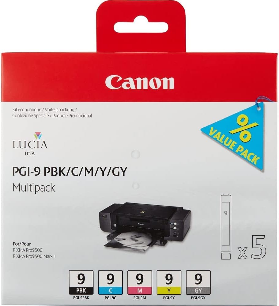 Tinteiro Canon PGI-9 Multipack Pack de 5 Preto Foto Ciano Magenta Amarelo Cinzento Original - Imagem 3