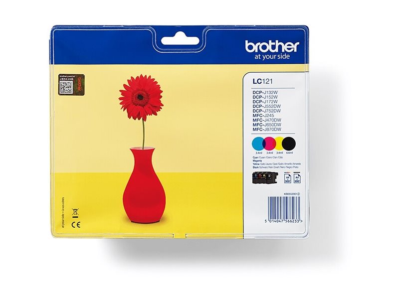 Brother LC121 Value Pack - Preto, amarelo, azul cyan, magenta - original - blister - tinteiro - para Brother DCP-J132, DCP-J152, DCP-J552, DCP-J752, MFC-J245, MFC-J470, MFC-J650, MFC-J870 - Imagem 1