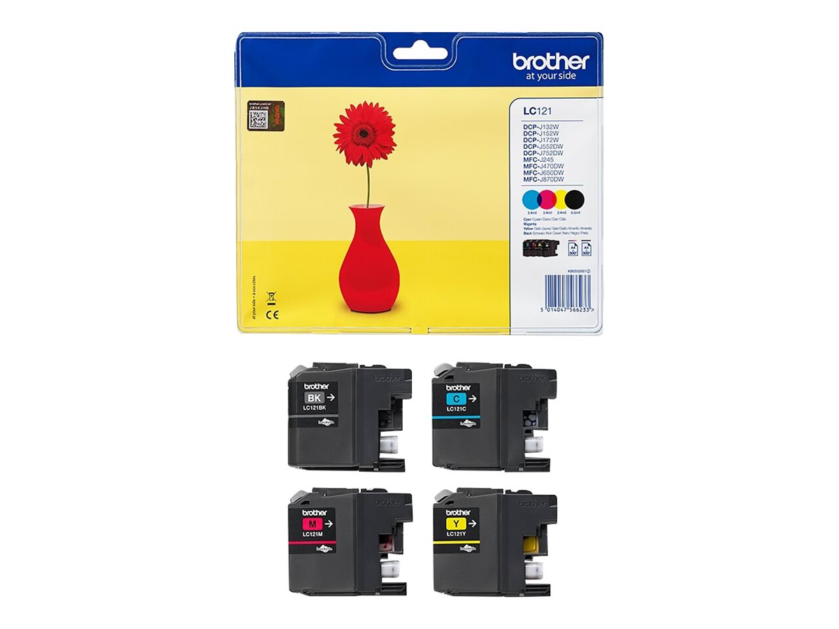 Brother LC121 Value Pack - Preto, amarelo, azul cyan, magenta - original - blister - tinteiro - para Brother DCP-J132, DCP-J152, DCP-J552, DCP-J752, MFC-J245, MFC-J470, MFC-J650, MFC-J870 - Imagem 4