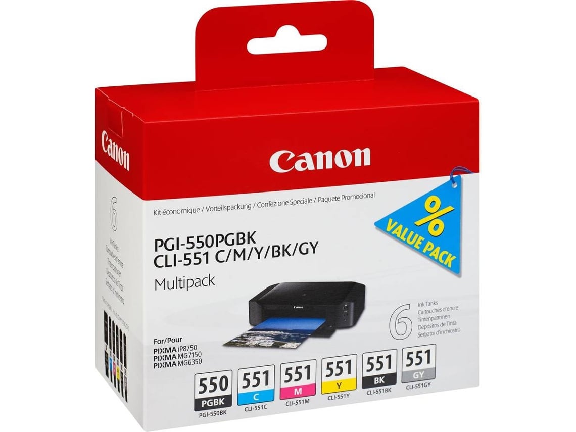 Multipack Tinteiros CANON PGI-550 / CLI-551 Preto e Cinco Cores Capacidade Padrão
