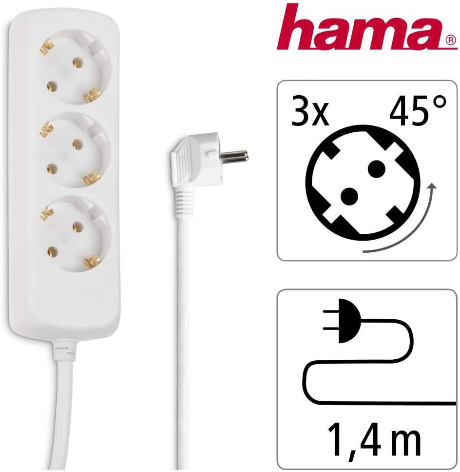 Régua de Tomadas Hama 3x 45º 1.4m Branco - Imagem 2