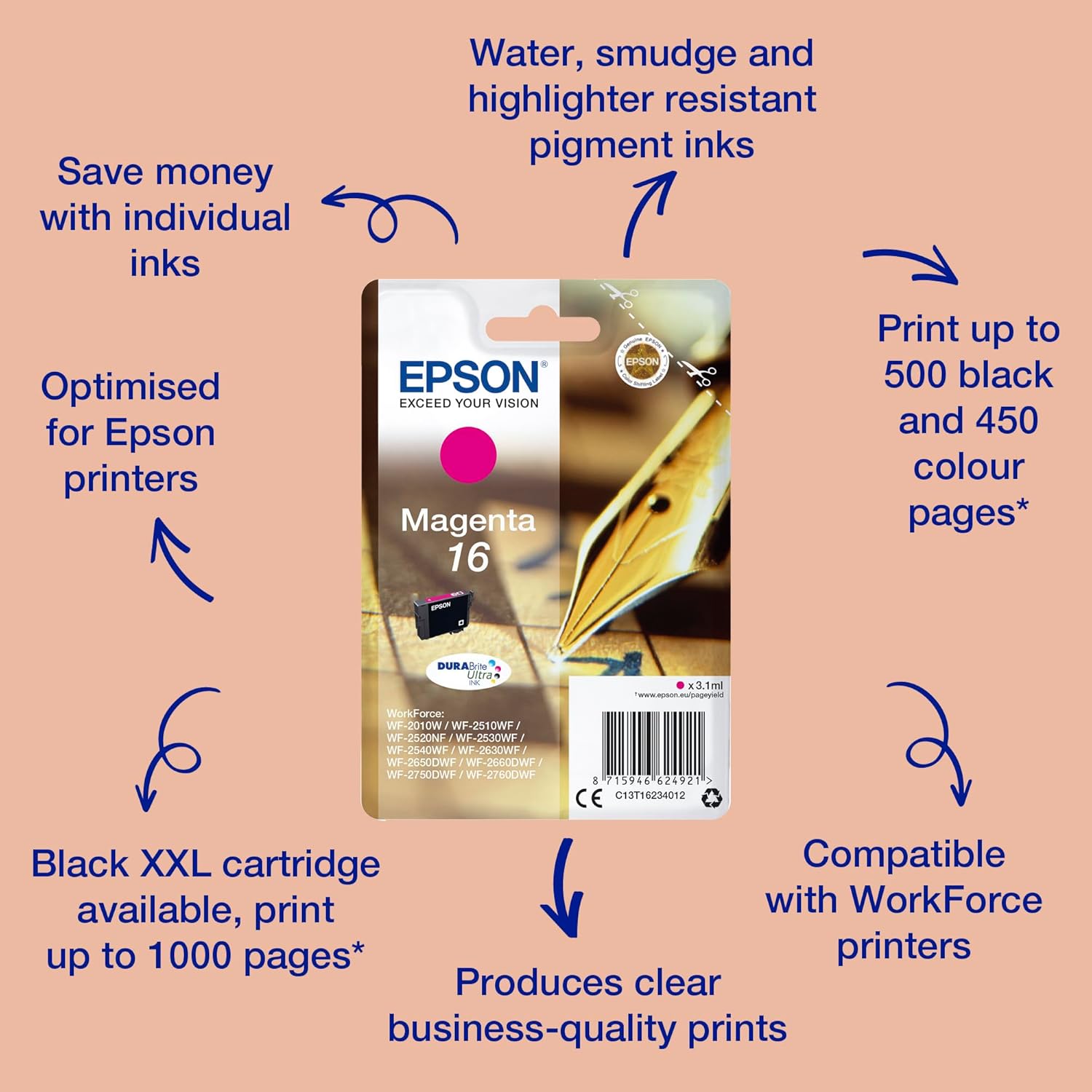 Tinteiro Epson 16 Original Magenta 3.1 ml - Imagem 2