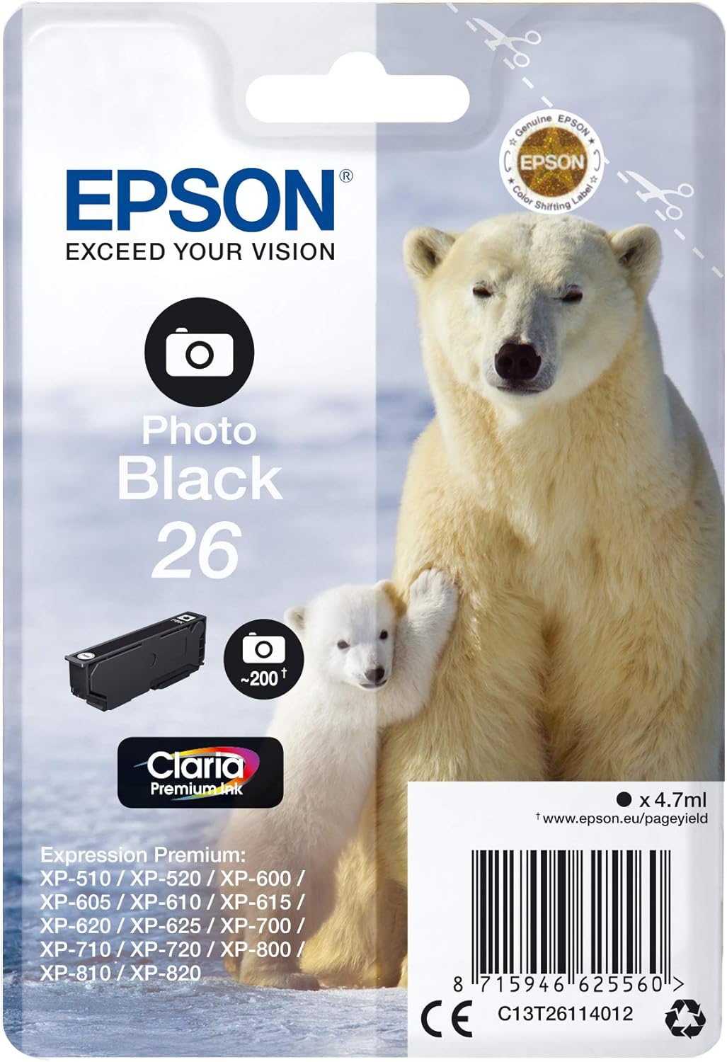 Tinteiro Epson 26 Preto Foto 4.7ml Original