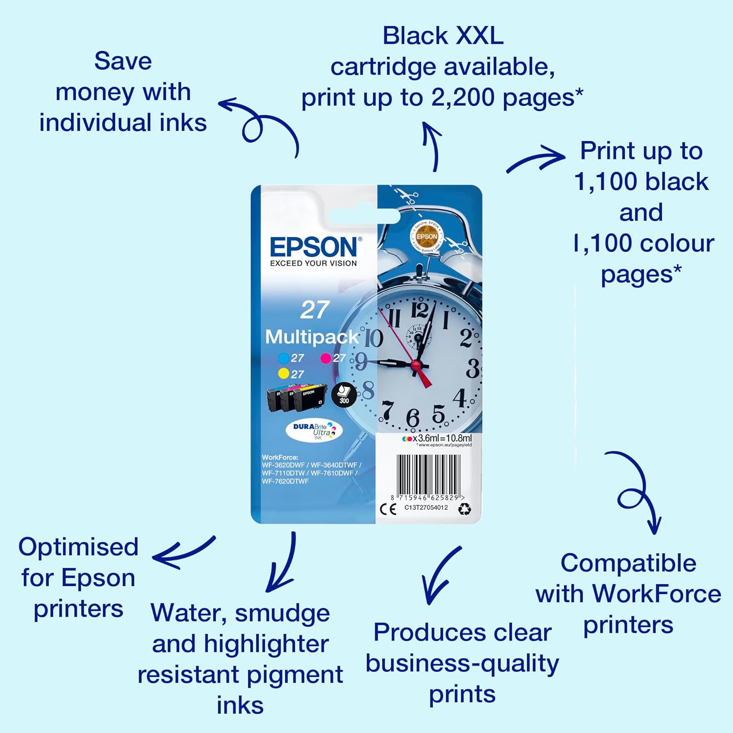 Pack 3 Tinteiros Epson 27 Amarelo Cyan Magenta - Imagem 2