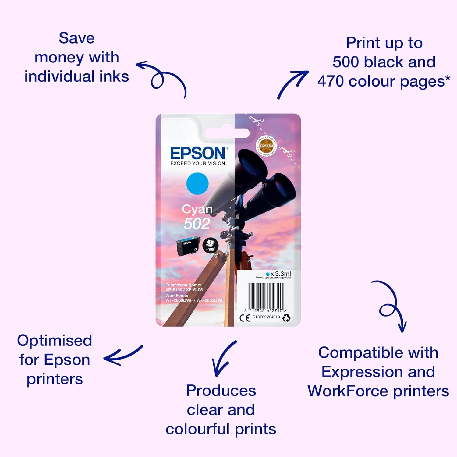 Tinteiro Epson 502 Azul Cyan 3.3 ml - Imagem 2