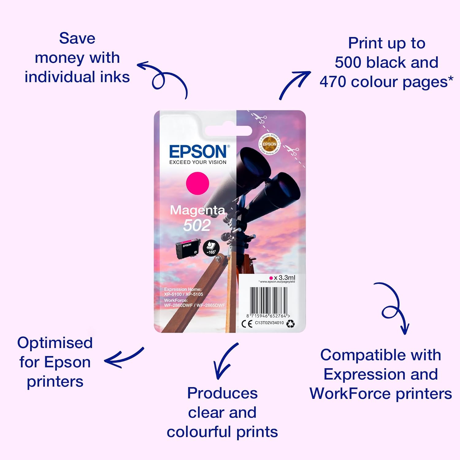 Tinteiro Epson 502 Magenta 3.3ml Original - Imagem 2