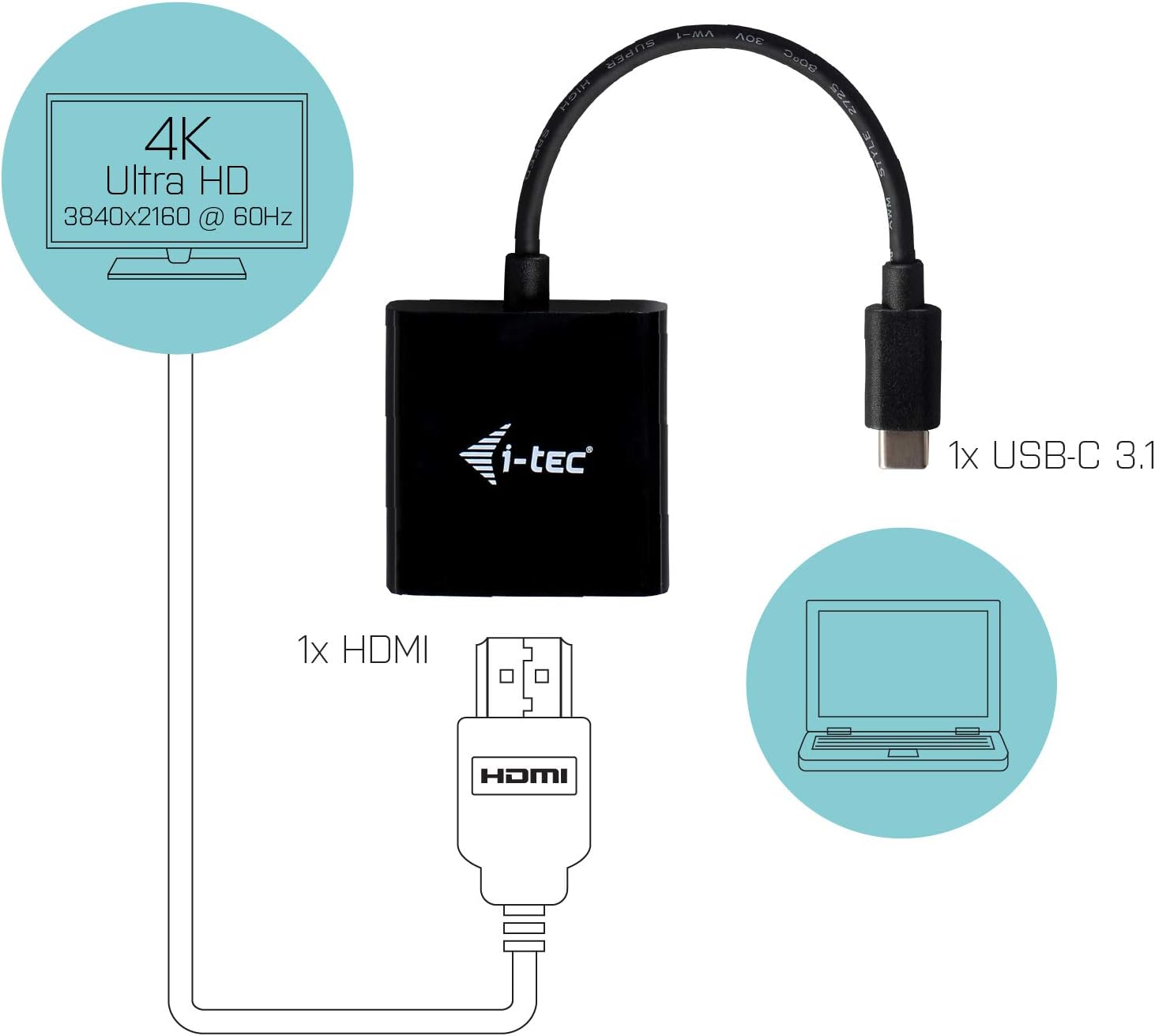 Adaptador i-Tec USB-C para HDMI Preto - Imagem 2