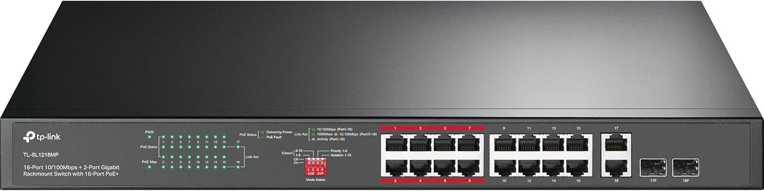 Switch PoE+ TP-LINK 16 Portas 10/100Mbps (192W) c/ Uplink 2x Gigabit RJ45 e 2x Slots Combo SFP - Imagem 2