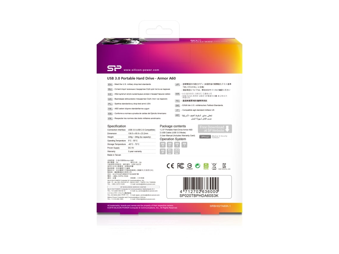 Disco Externo SILICON POWER Armor A60 2 TB USB 3.0 Preto - Imagem 5