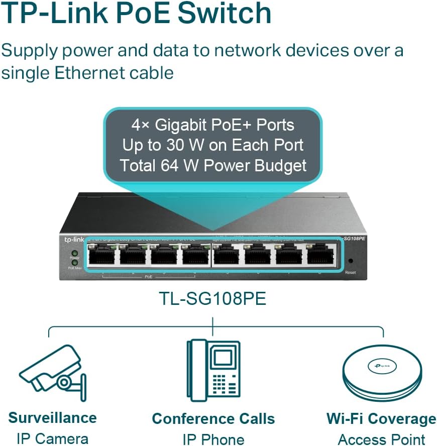 Switch TP-Link Easy Smart TL-SG108PE 8 Portas Gigabit PoE+ 64W - Imagem 4